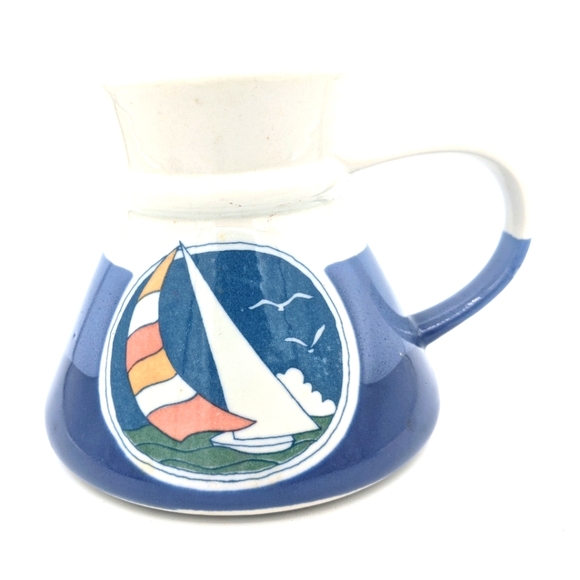 Vintage 1980s Otagiri Japan Spill-Safe Travel Coffee Mug Sailboat Art - Picture 2 of 10